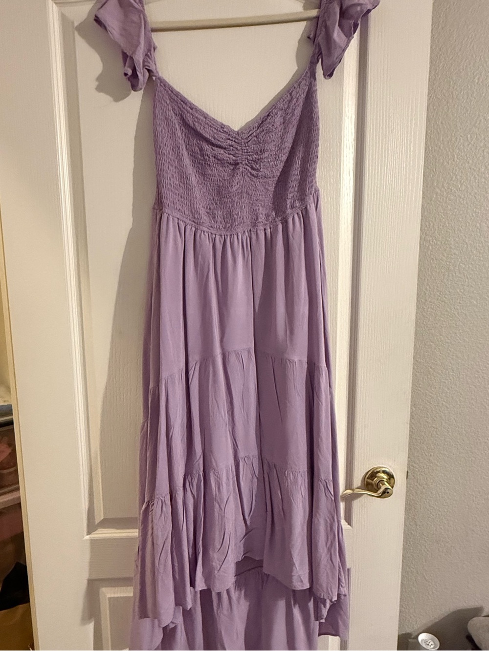 Women's Lavender Smocked Midi Dress with Tie Straps